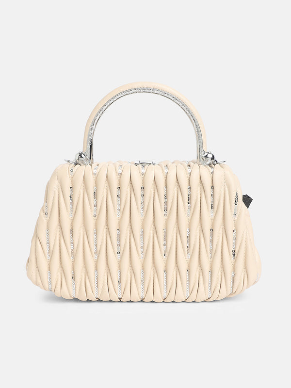 The Quilted Sequin Handbag - Beige