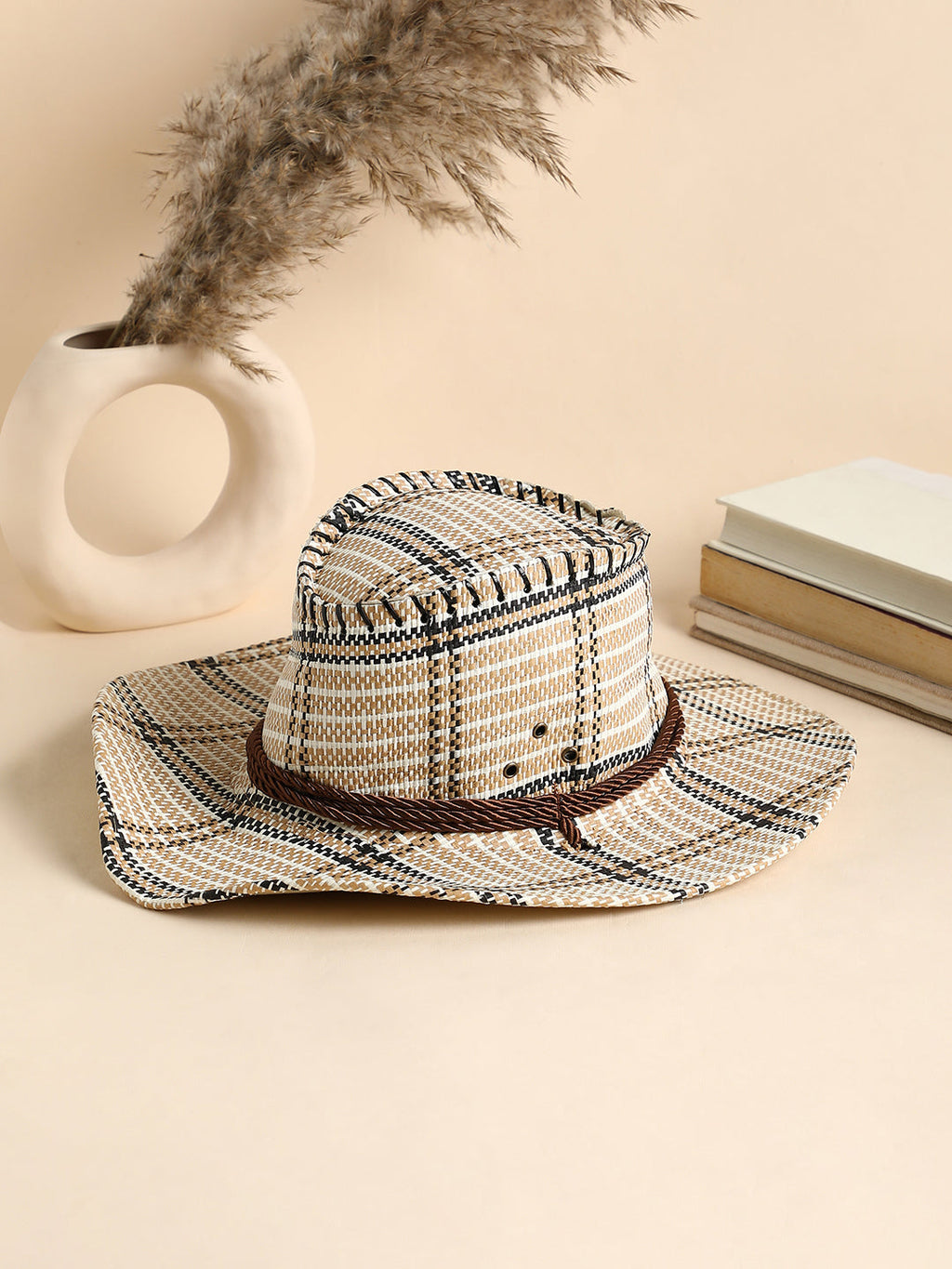 Checkered Cowboy Hat - Beige