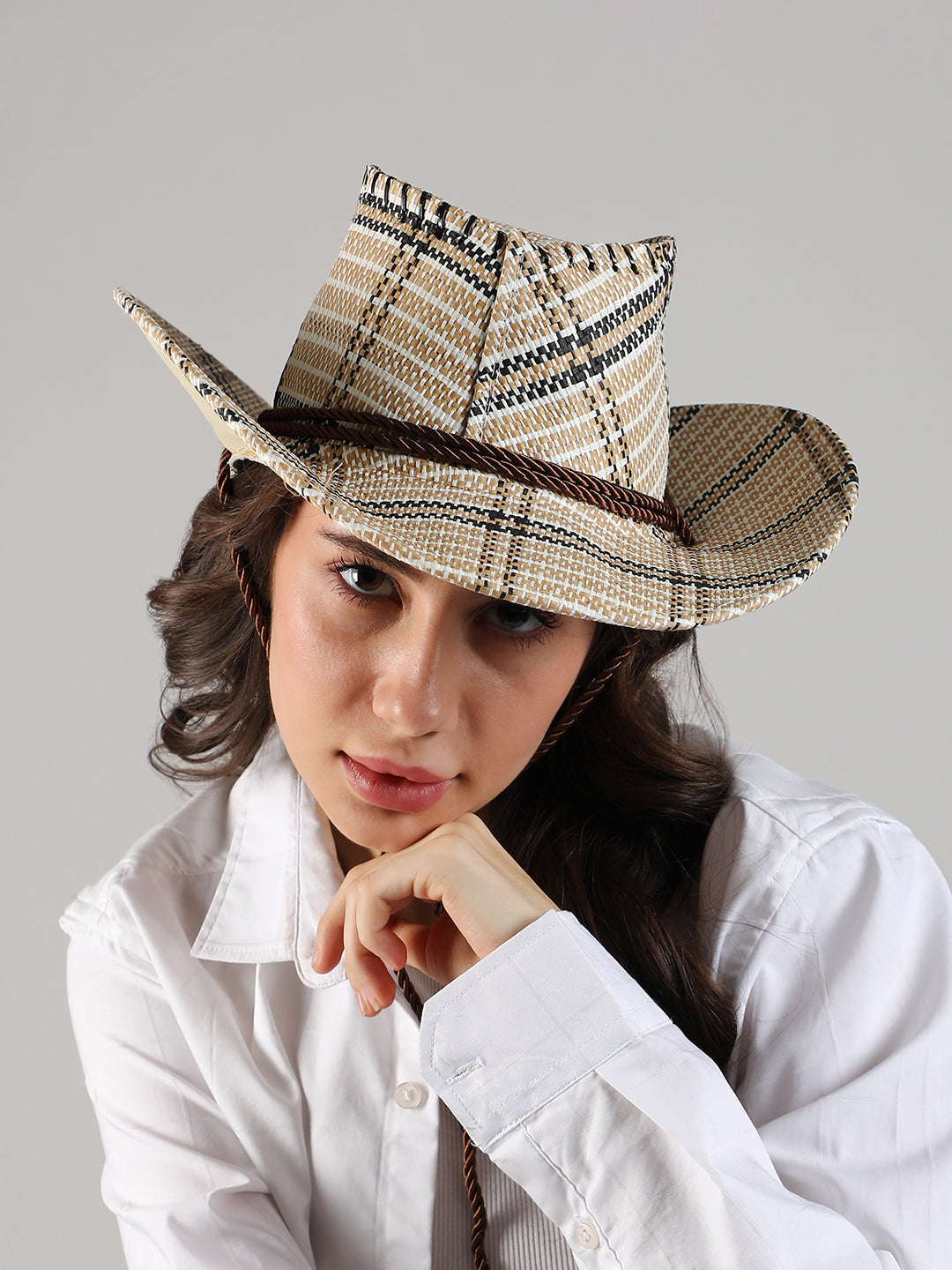 Checkered Cowboy Hat - Beige
