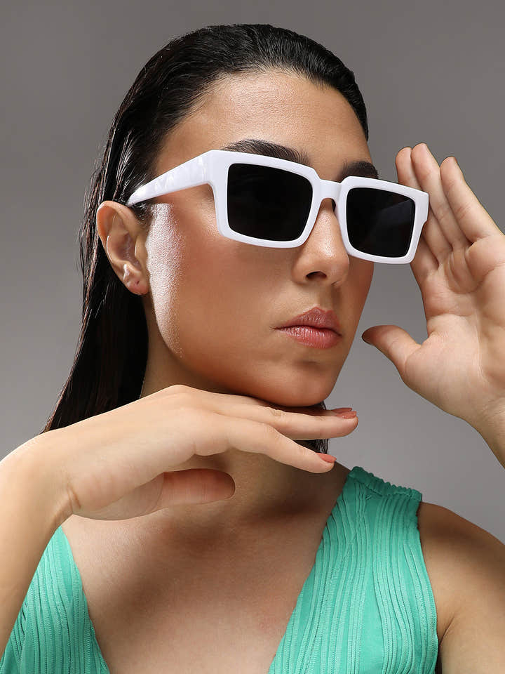 Full Rim Rectangular Sunglasses - White