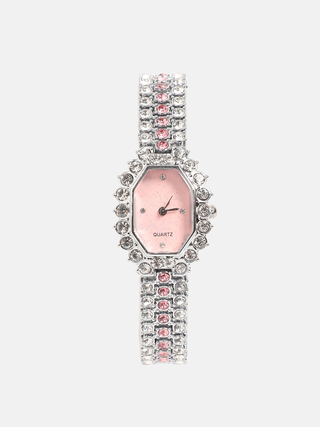 Embellished Block Oval Watch - Pink