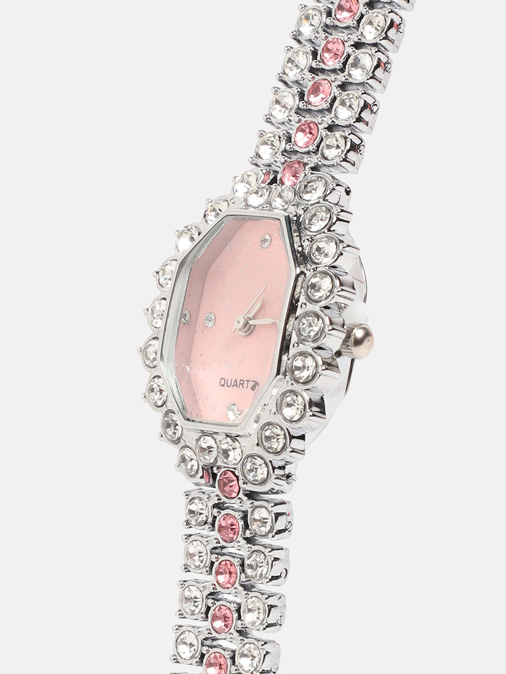 Embellished Block Oval Watch - Pink