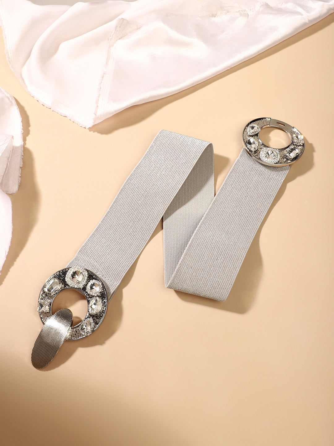 The Cristal Halo Elastic Belt - Metallic Silver