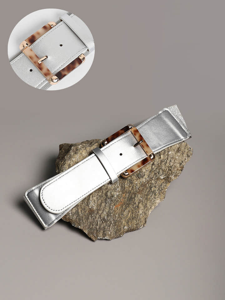 The Tortoiseshell Elastic Belt - Metallic Silver
