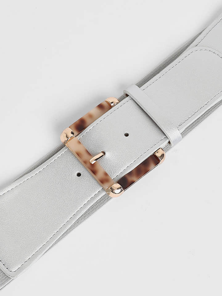The Tortoiseshell Elastic Belt - Metallic Silver