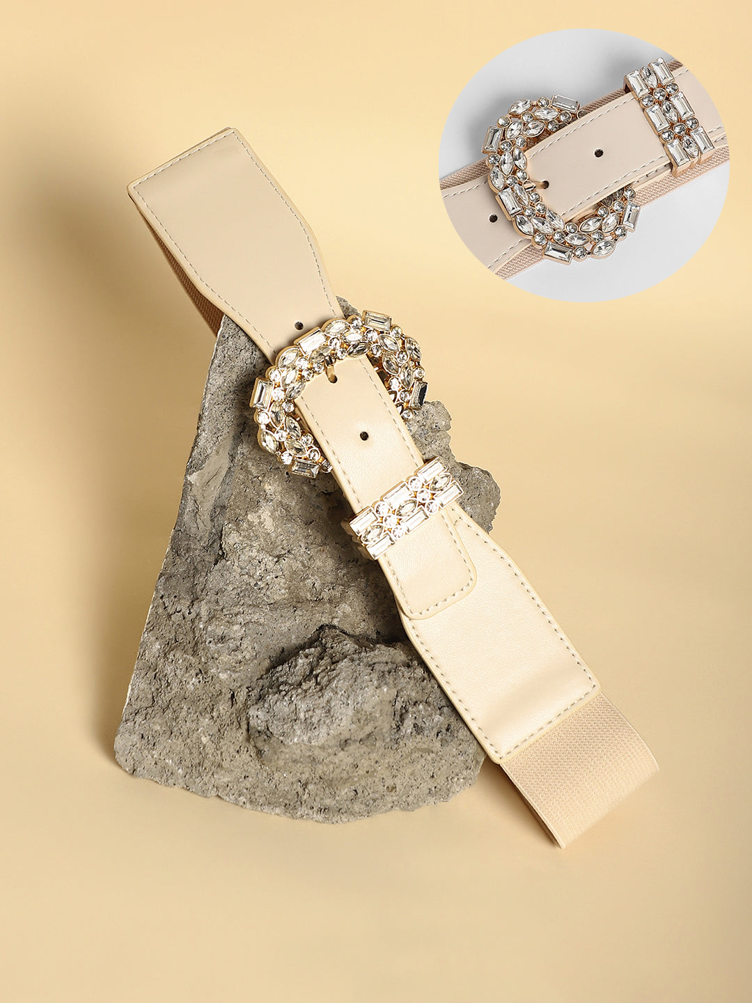 The Oval Bijou Elastic Belt - Ivory White