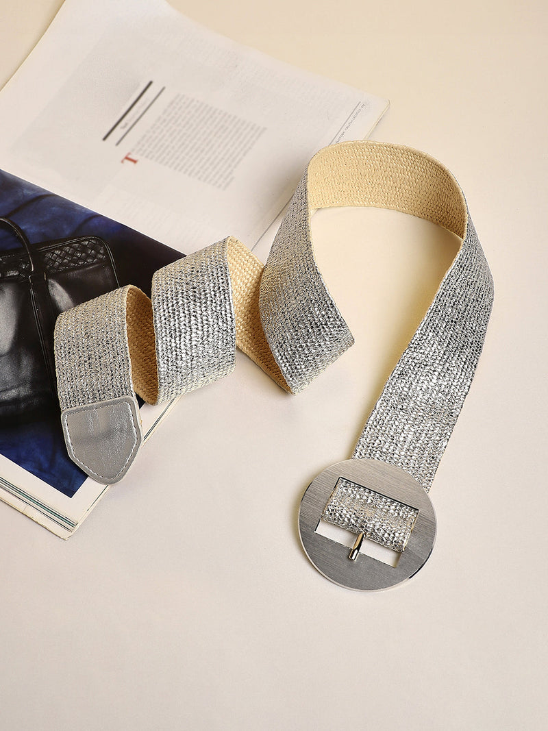 The Straw Buckle Belt - Metallic Silver