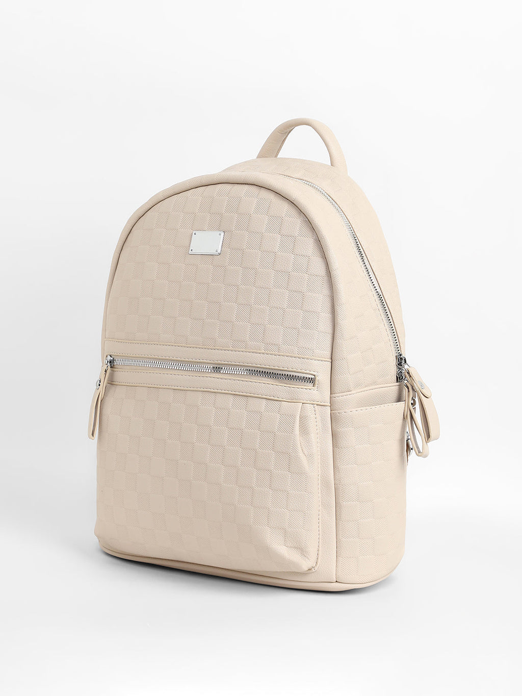 The Checkered Curve Backpack - Ivory White