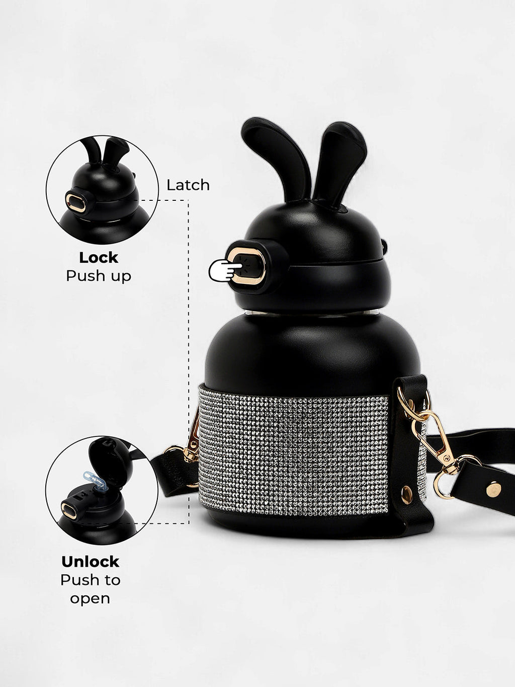 The Disco Rabbit Crossbody Sipper (580 Ml) - Onyx Black