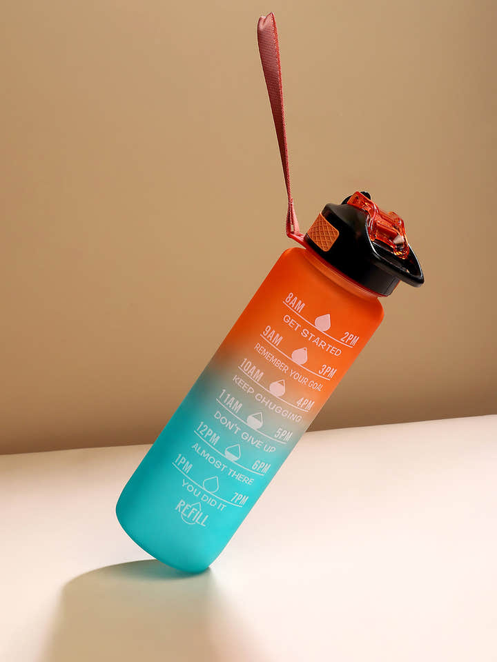 The Hydration Itinerary Sipper (1000 Ml) - Pumpkin Orange & Forest Green