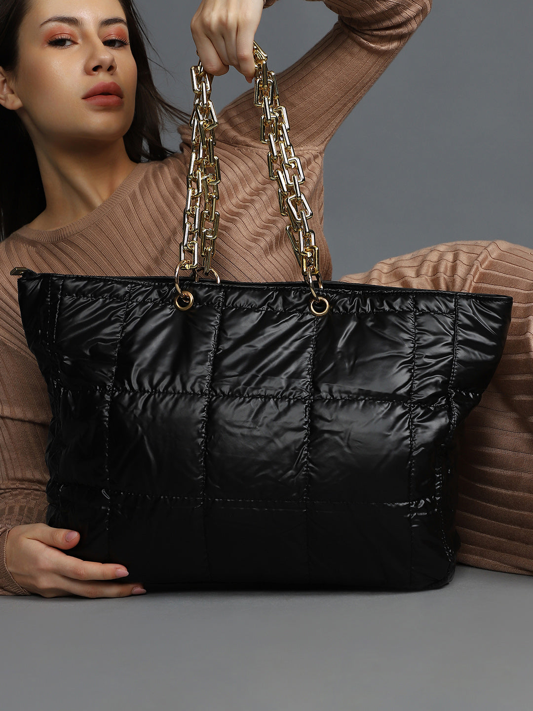 Masquerade Quilted Black Tote Bag