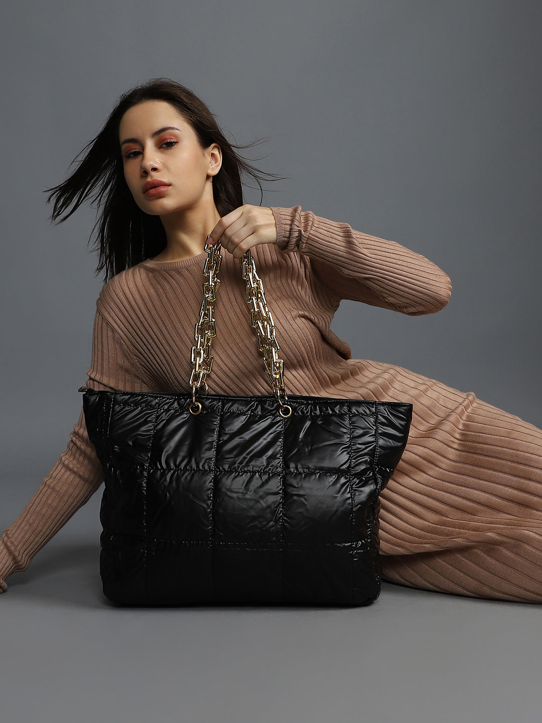 Masquerade Quilted Black Tote Bag