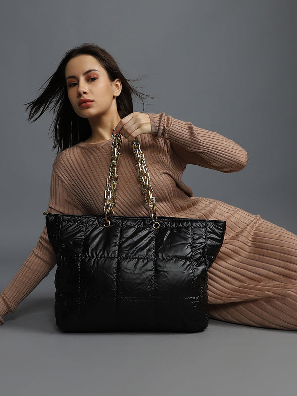Masquerade Quilted Black Tote Bag