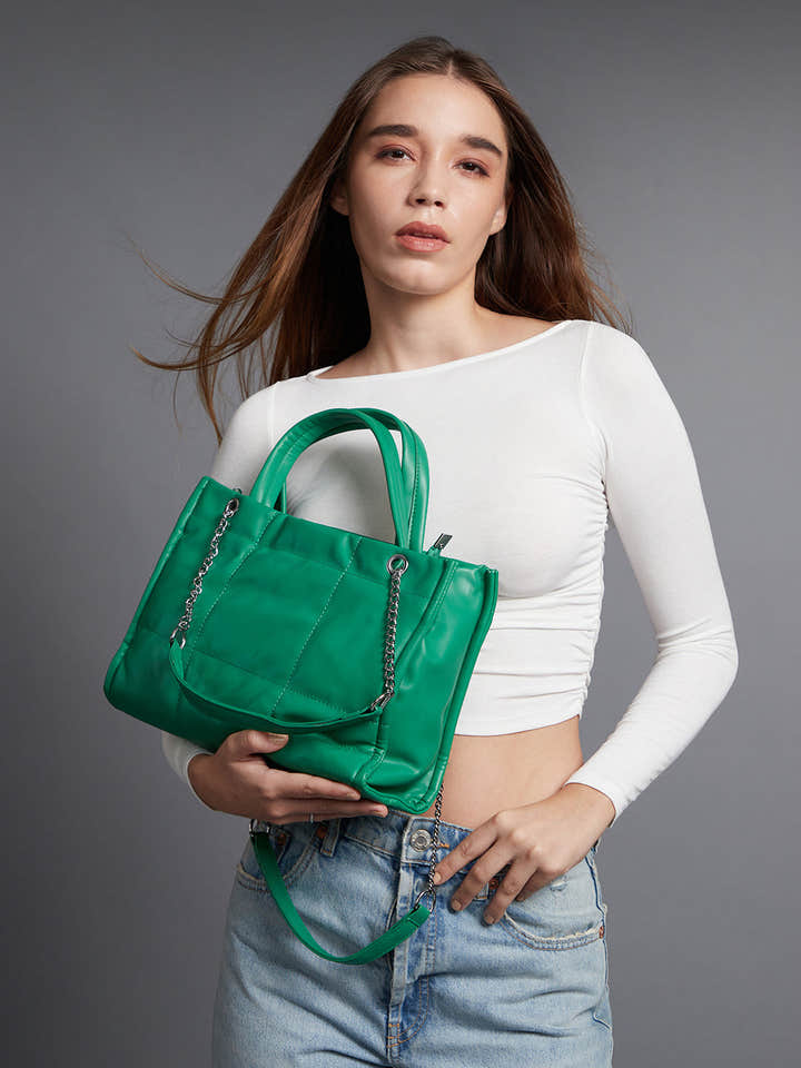 Green Glam Quilted Green Hand Bag