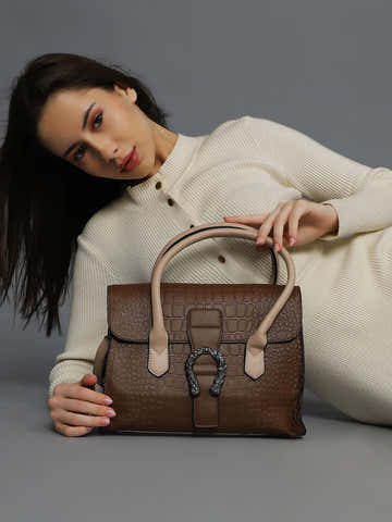 Leather Brown Luster Tote Bag With Pouch Set