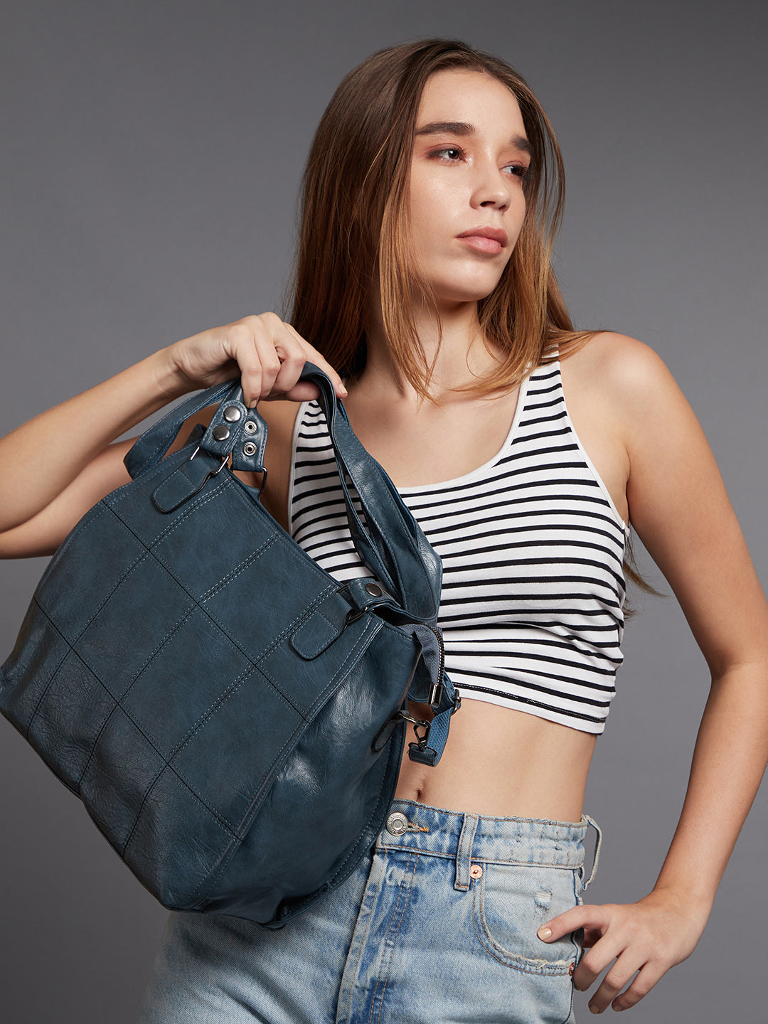 Block Stitch Handbag - Indigo Blue