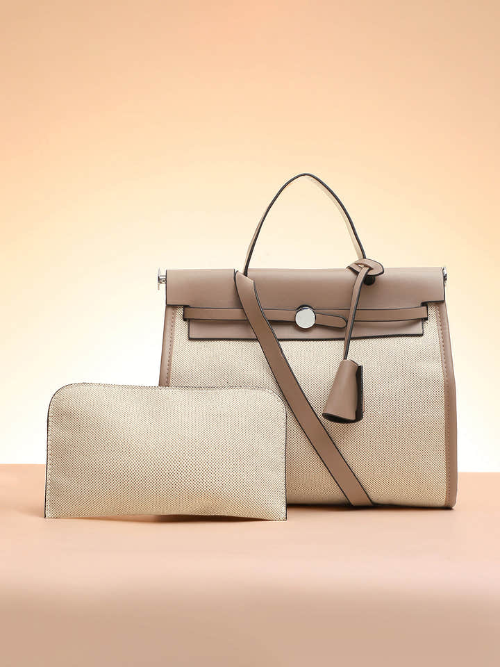 Structured Block Hand Bag With Pouch