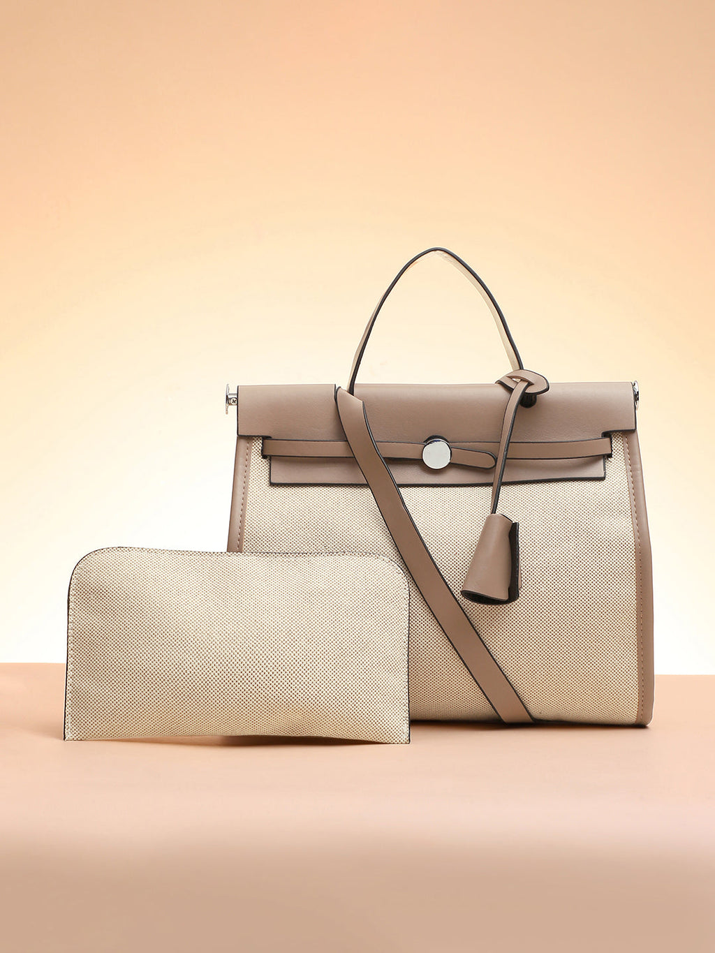 Structured Block Hand Bag With Pouch