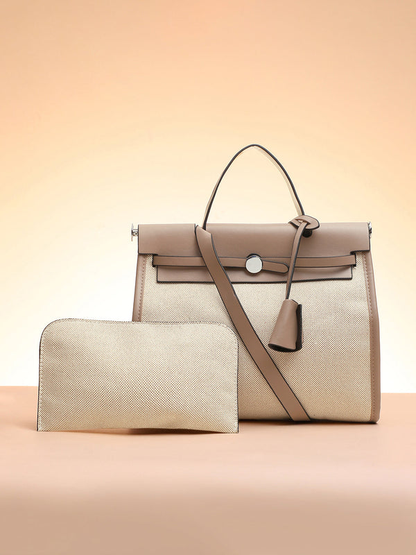 Structured Block Hand Bag With Pouch