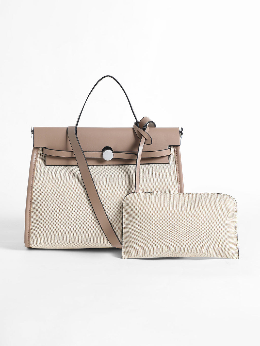 Structured Block Hand Bag With Pouch