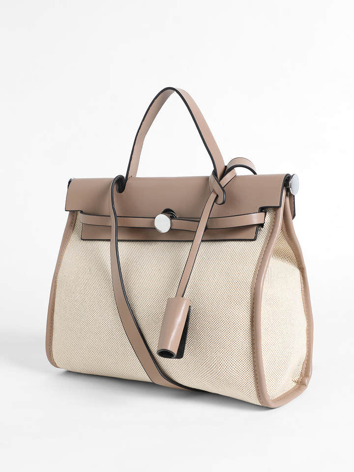 Structured Block Hand Bag With Pouch