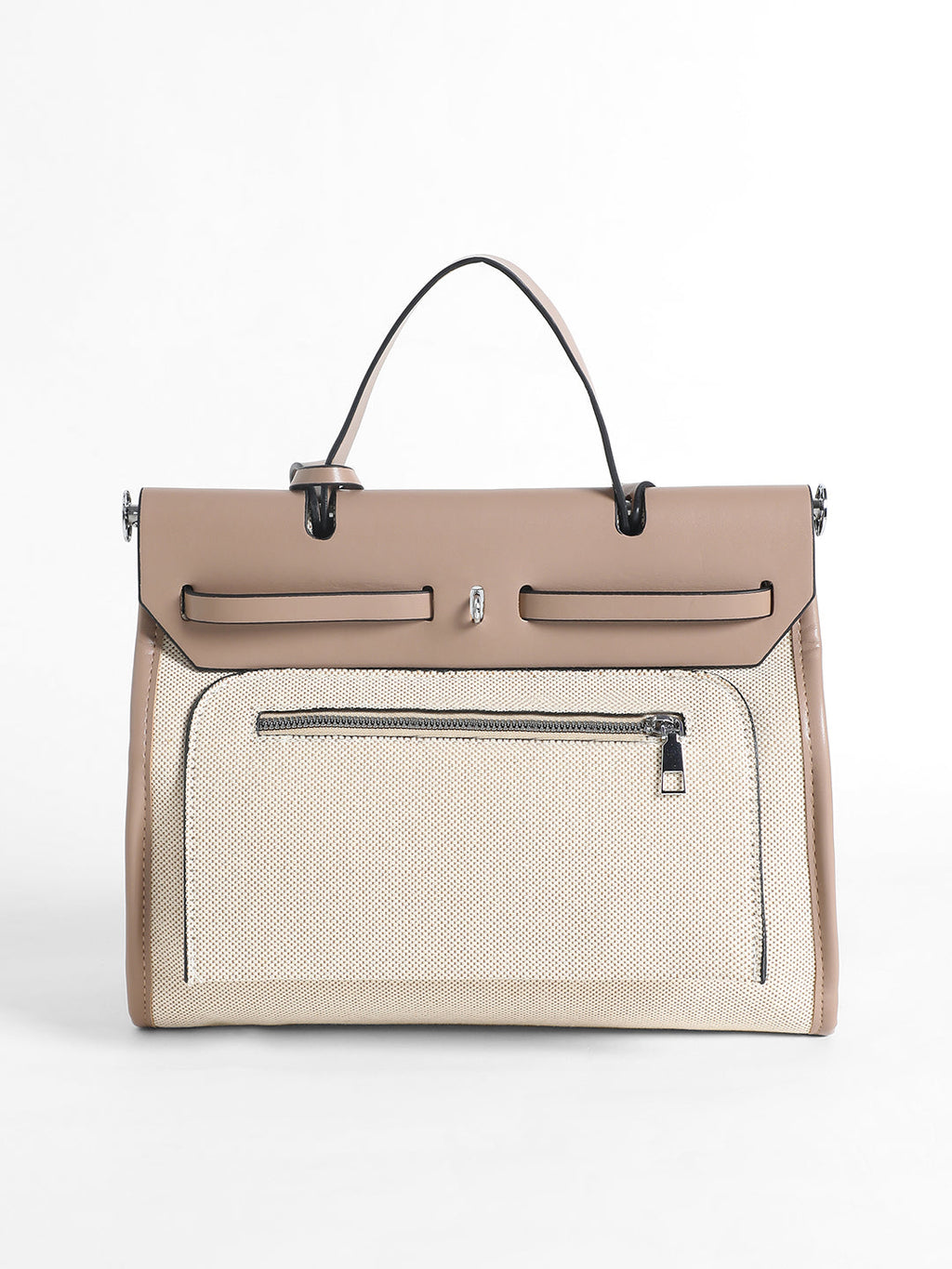 Structured Block Hand Bag With Pouch