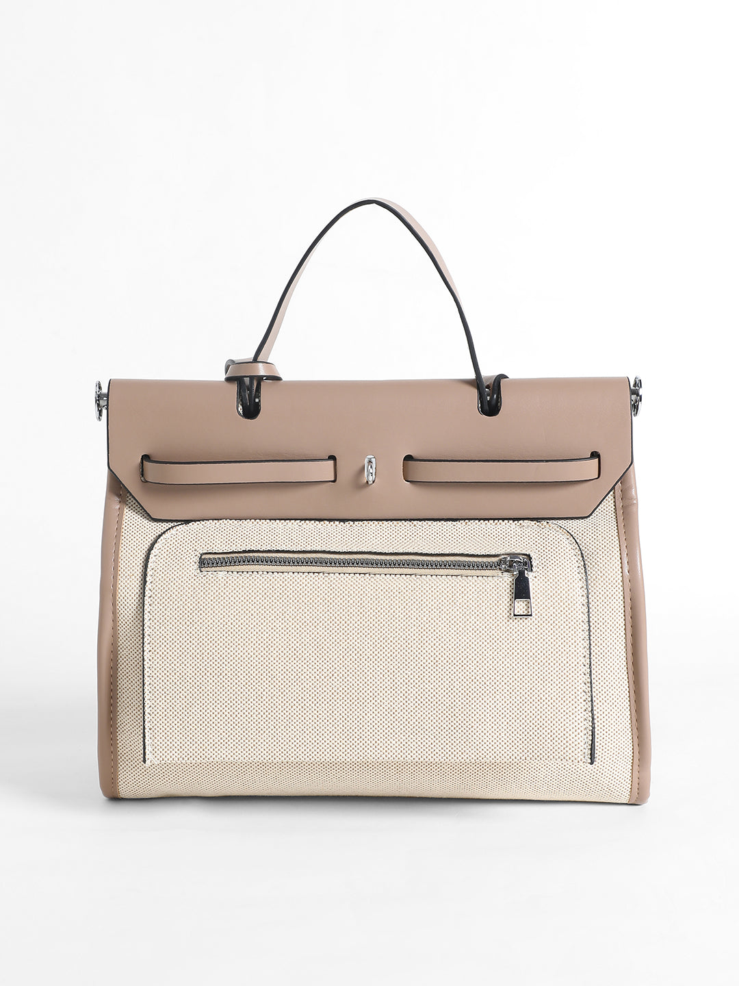 Structured Block Hand Bag With Pouch