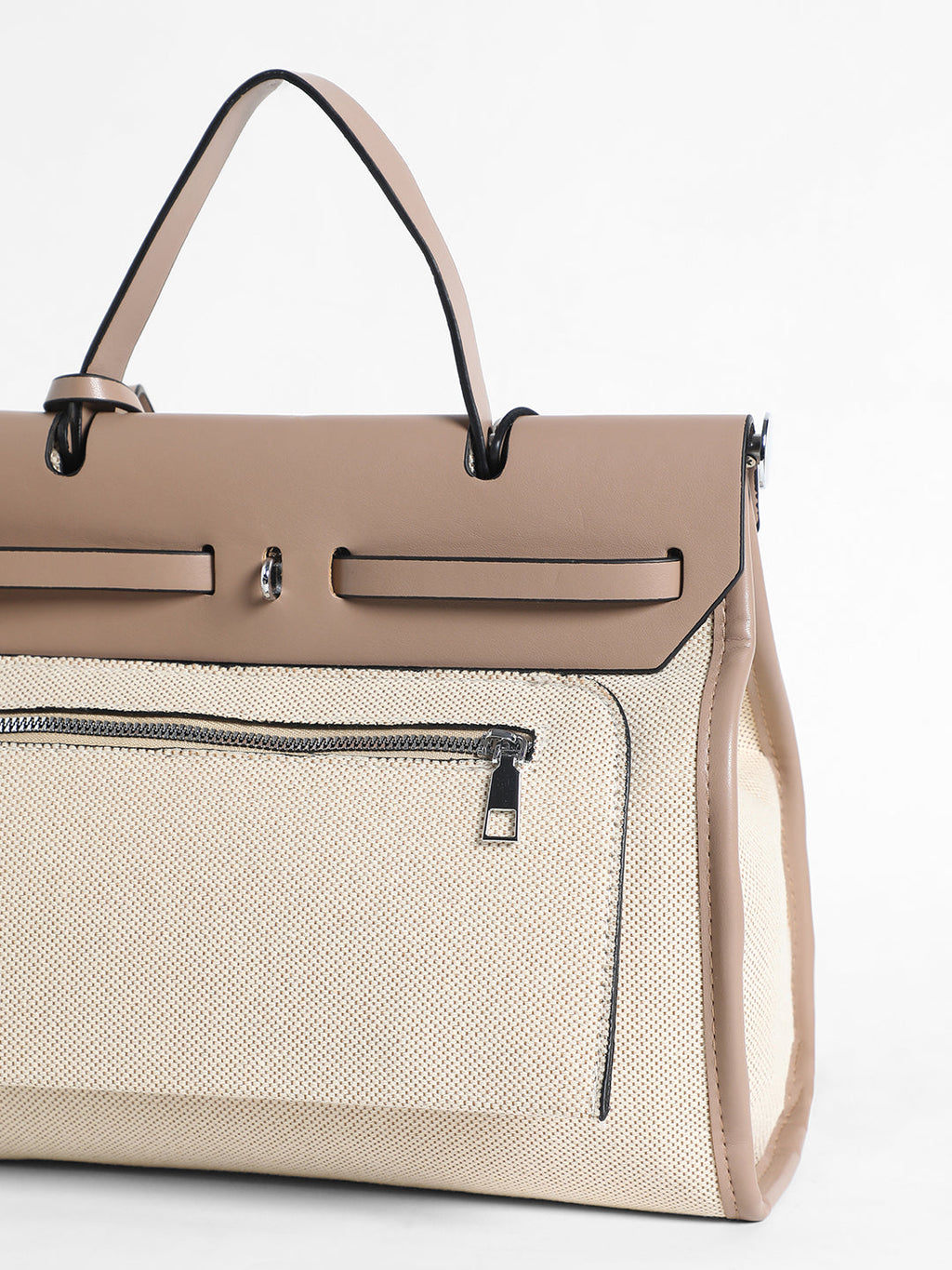 Structured Block Hand Bag With Pouch