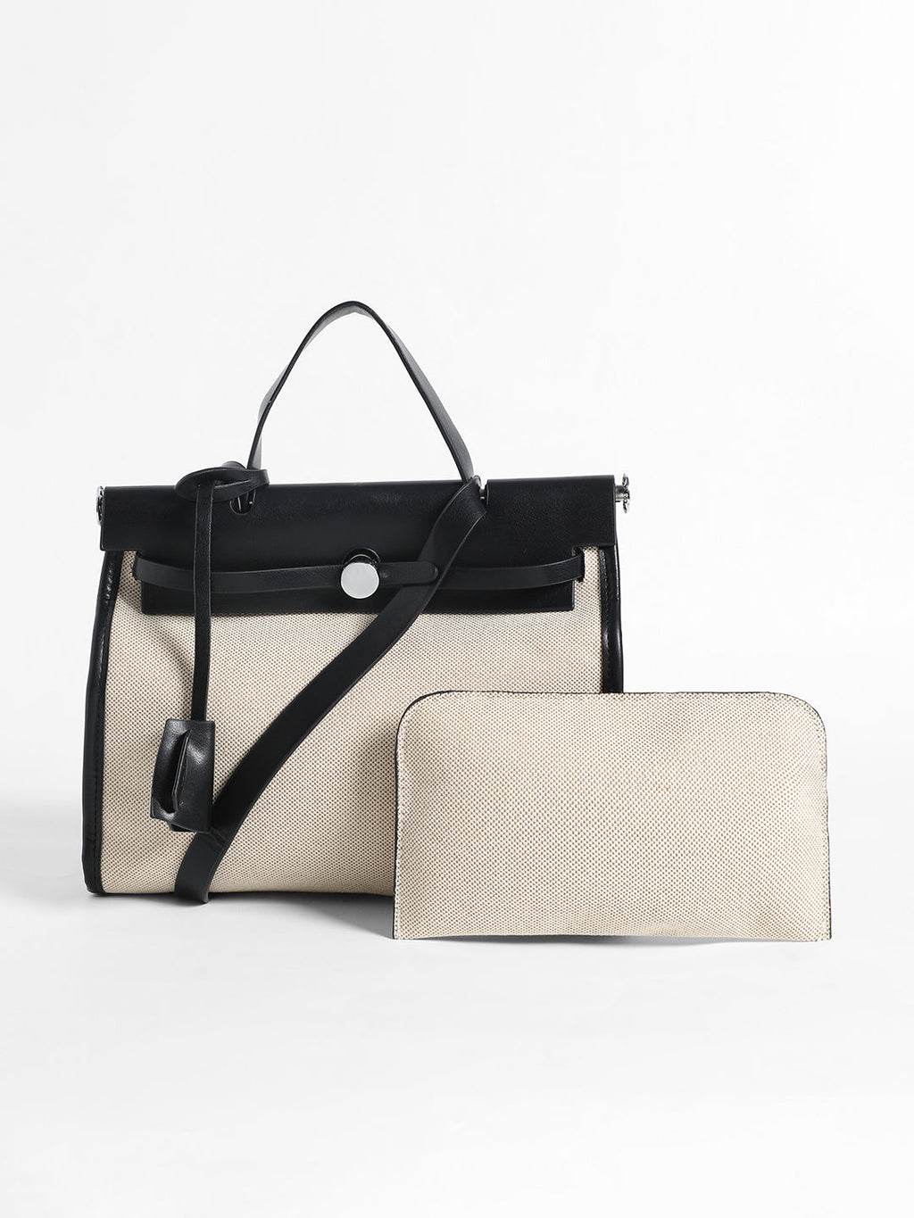 Structured Block Hand Bag With Pouch
