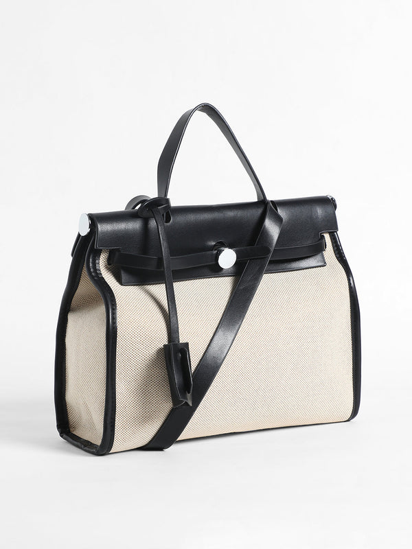 Structured Block Hand Bag With Pouch