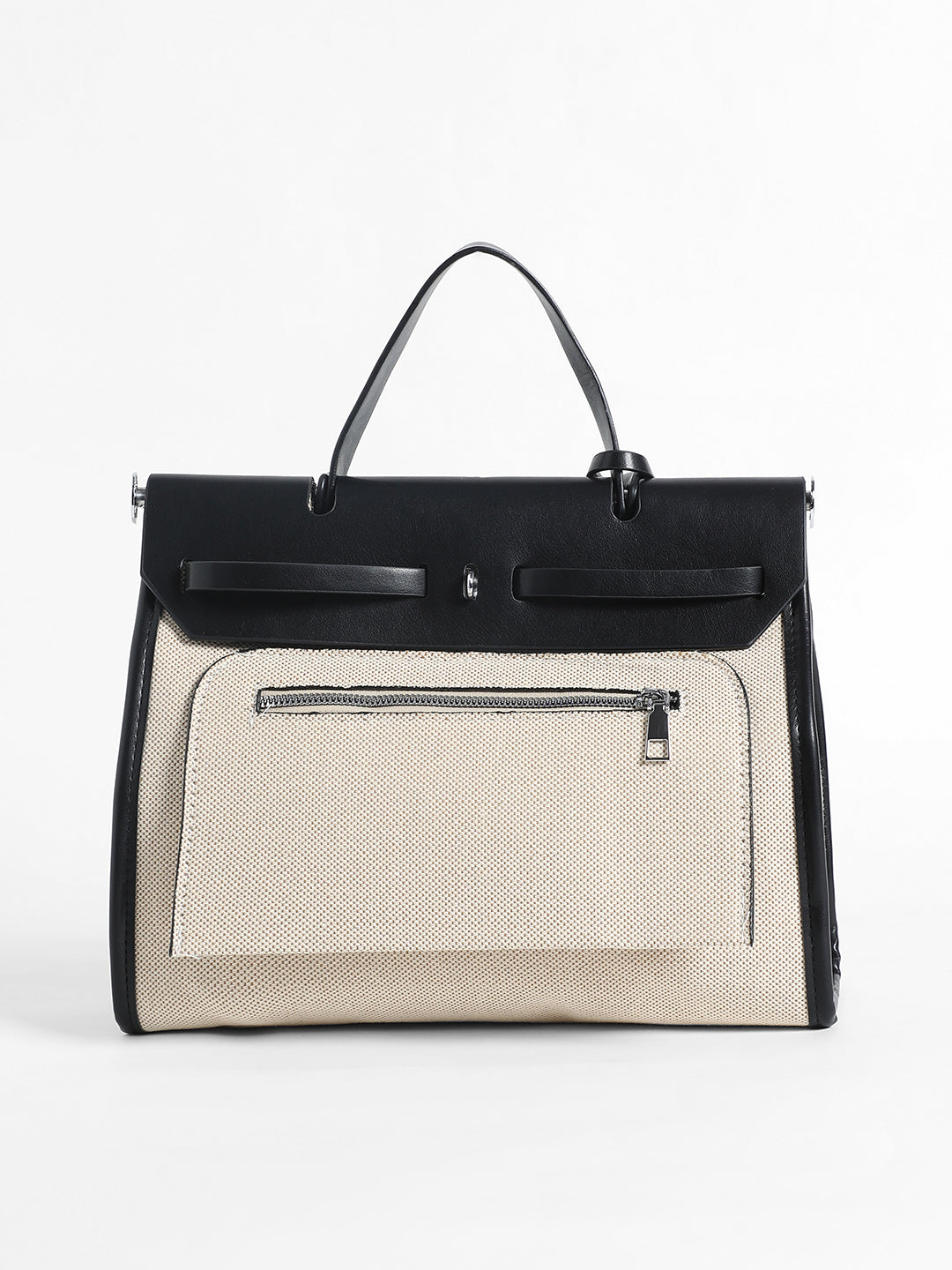 Structured Block Hand Bag With Pouch
