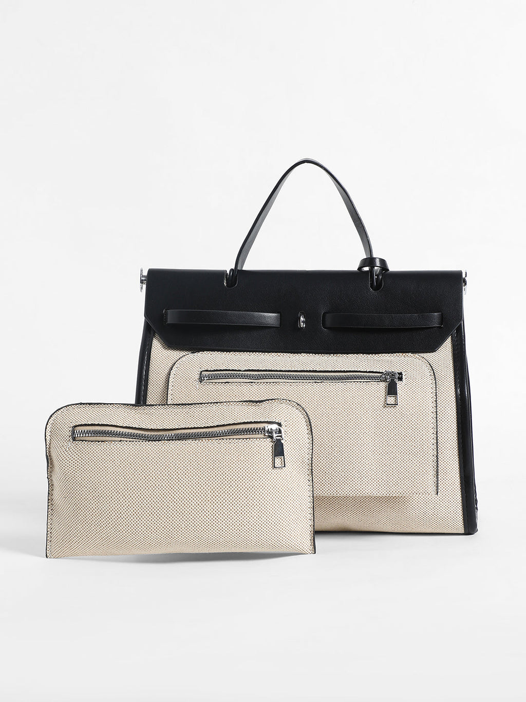 Structured Block Hand Bag With Pouch