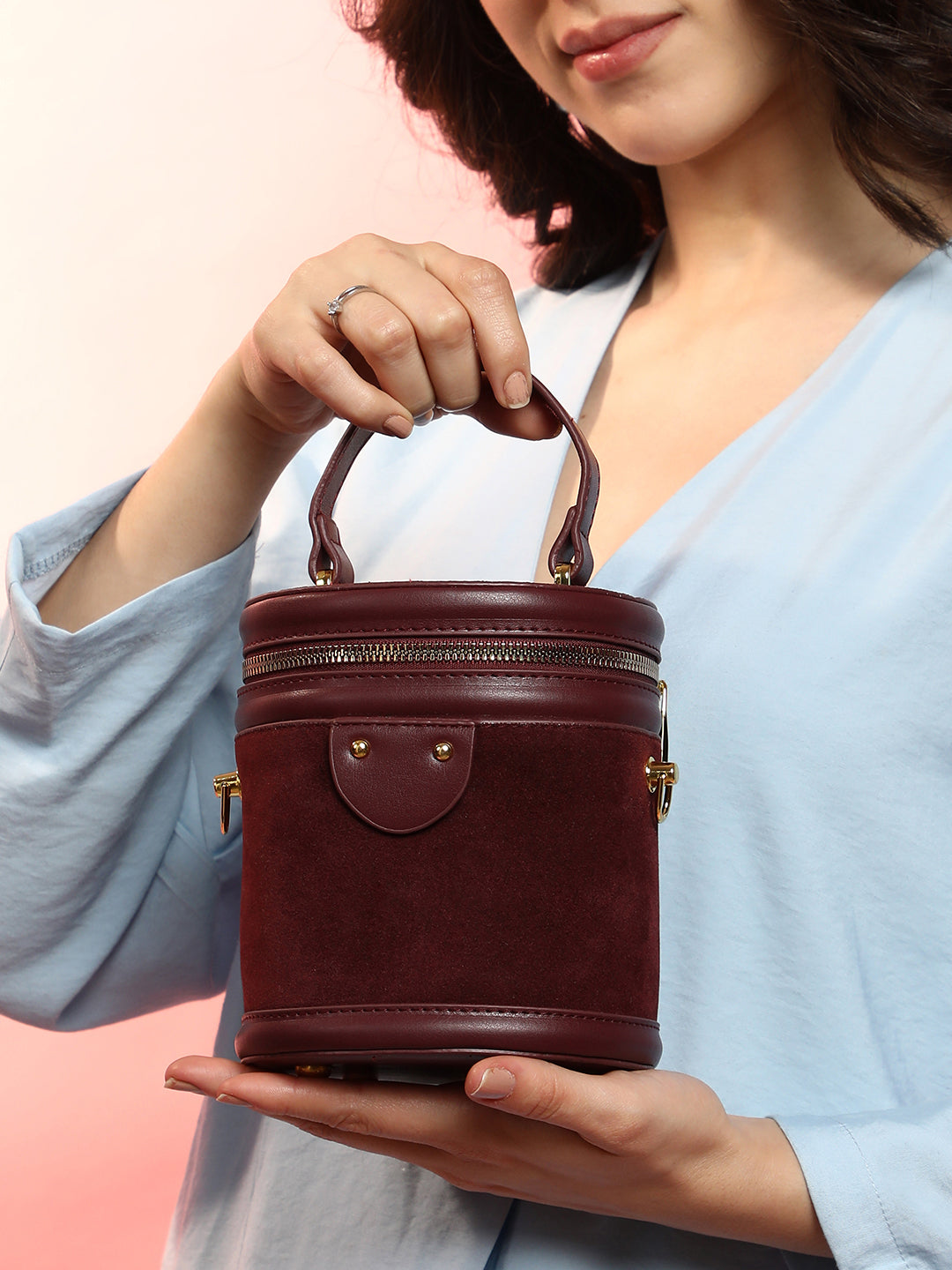 The Velvet Bucket Bag - Wine Red
