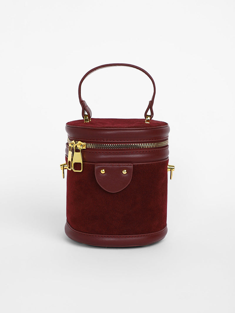 The Velvet Bucket Bag - Wine Red