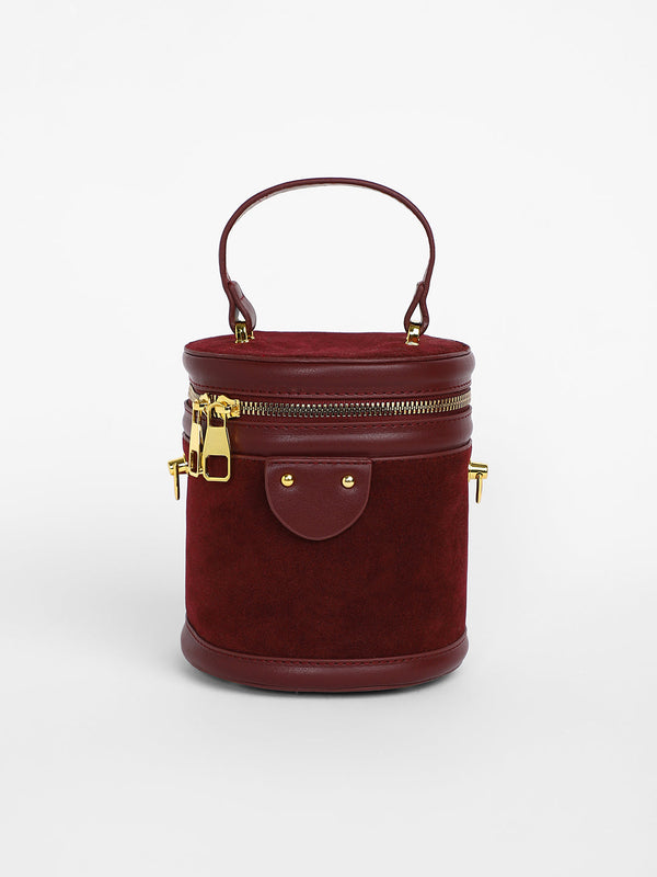 The Velvet Bucket Bag - Wine Red