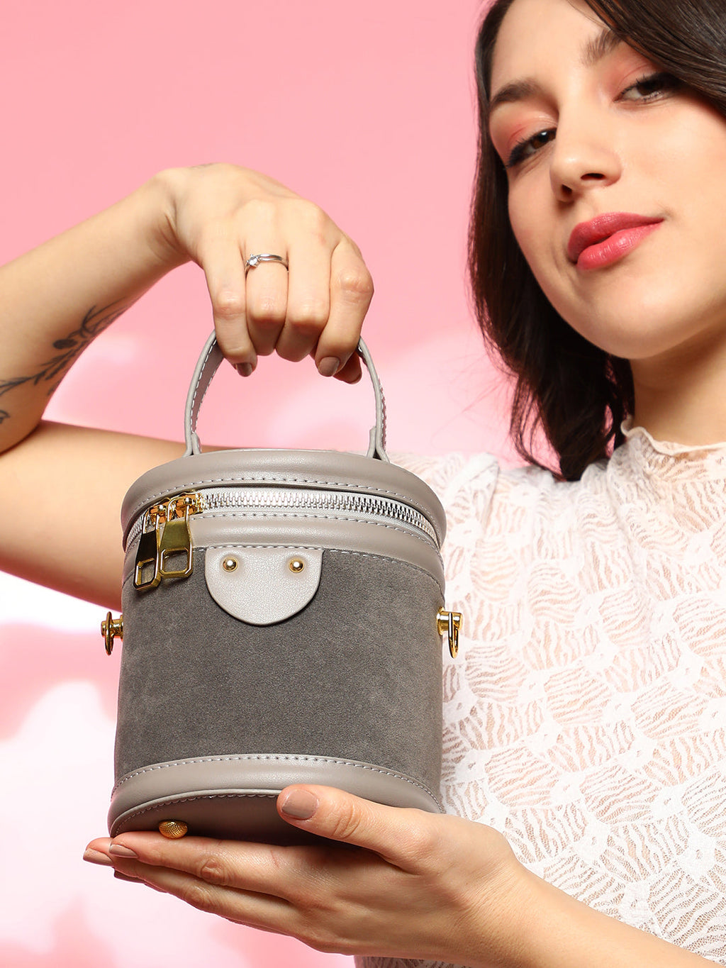The Velvet Bucket Bag - Ash Grey