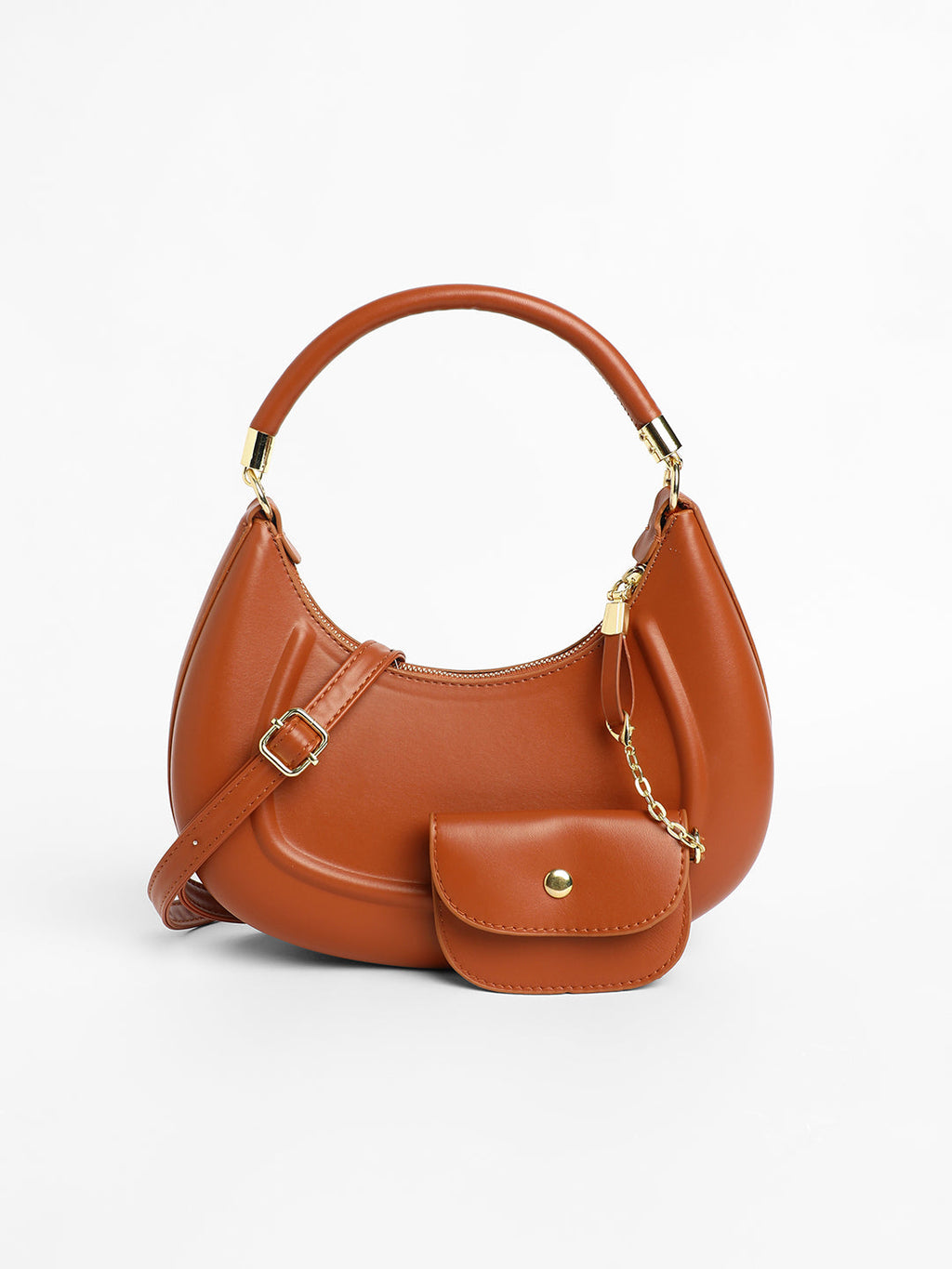The Curve Hand Bag With Pouch - Chocolate Brown