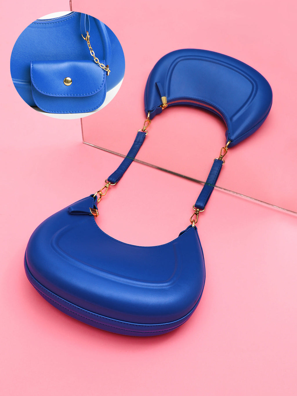 The Curve Hand Bag With Pouch - Royal Blue