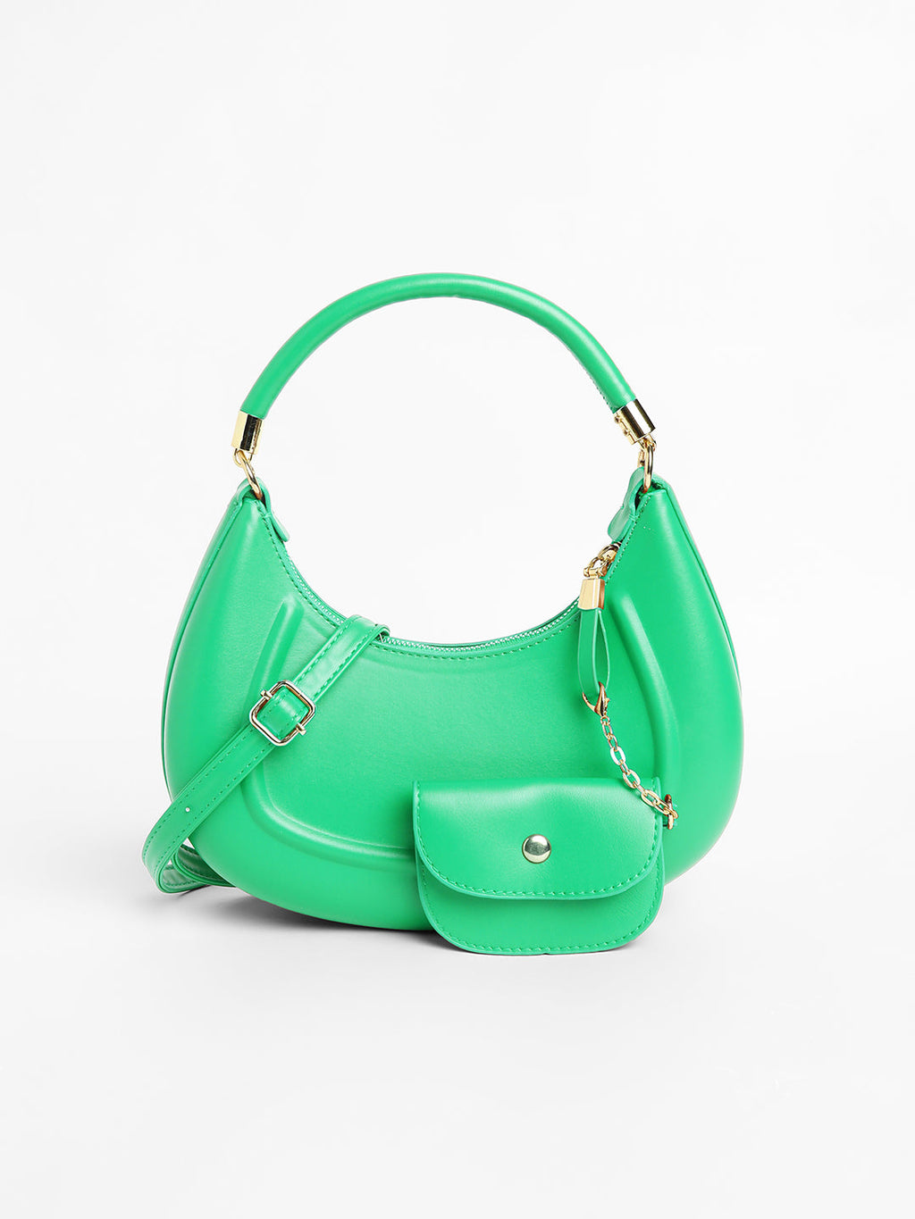 The Curve Hand Bag With Pouch - Shamrock Green