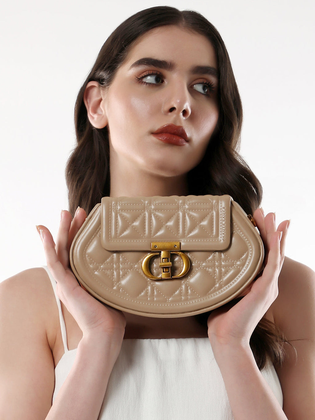 The Quilted Curve Sling Bag - Camel Brown