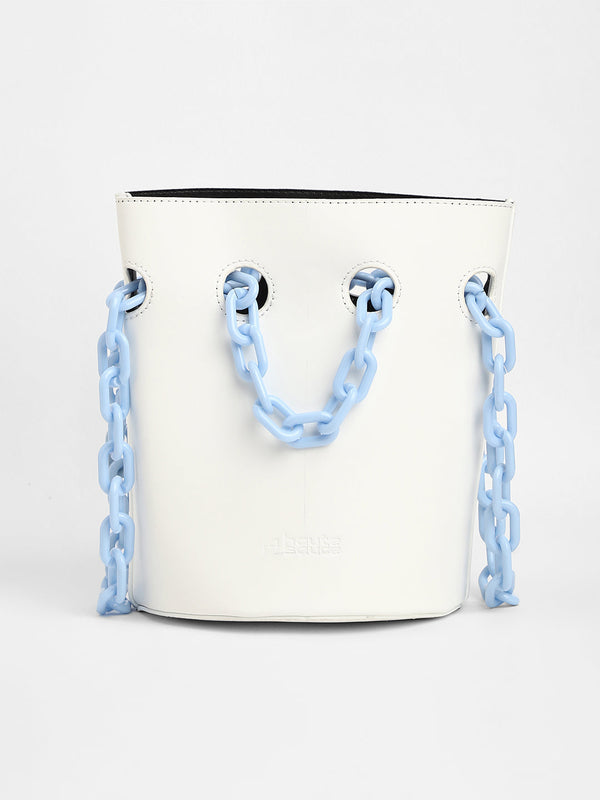 The Block-A-Chain Bucket Bag - Daisy White