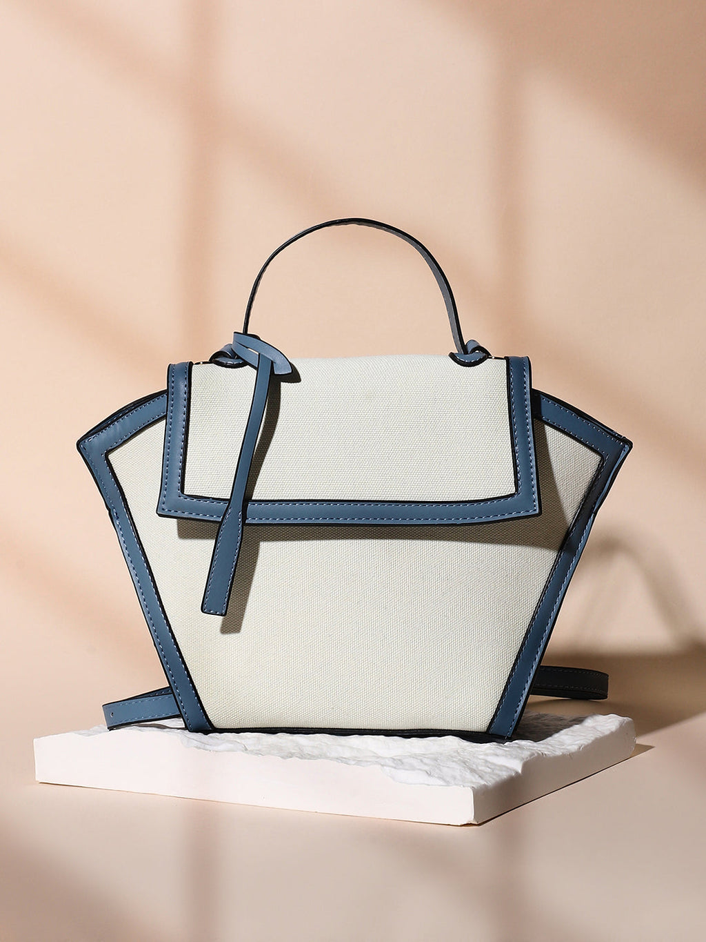 The Roma Canvas Hand Bag - Steel Blue & Cloud White