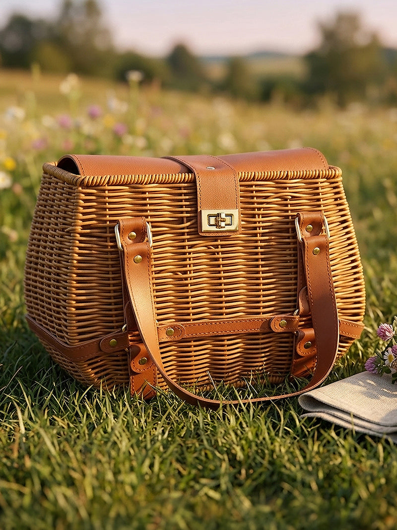The Riviera Basket Hand Bag-Natural Tan