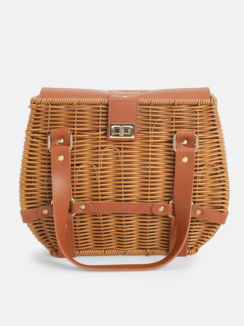 The Riviera Basket Hand Bag-Natural Tan