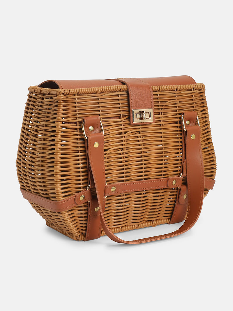The Riviera Basket Hand Bag-Natural Tan