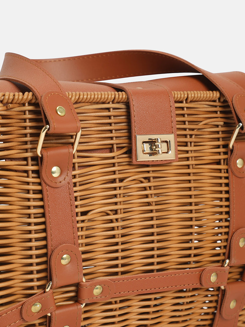 The Riviera Basket Hand Bag-Natural Tan