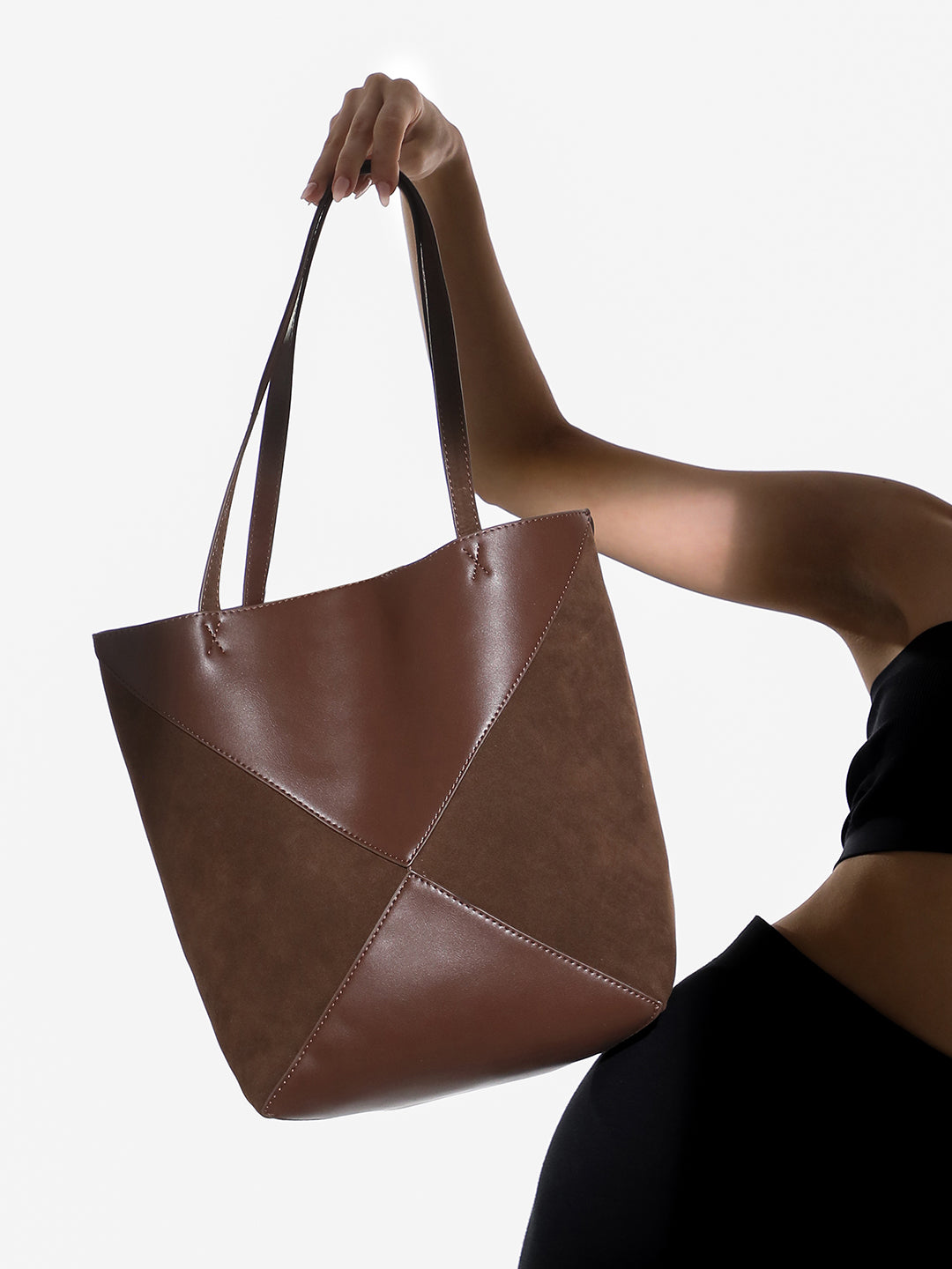 The Veloure Tote Bag With Pouch - Chocolate Brown