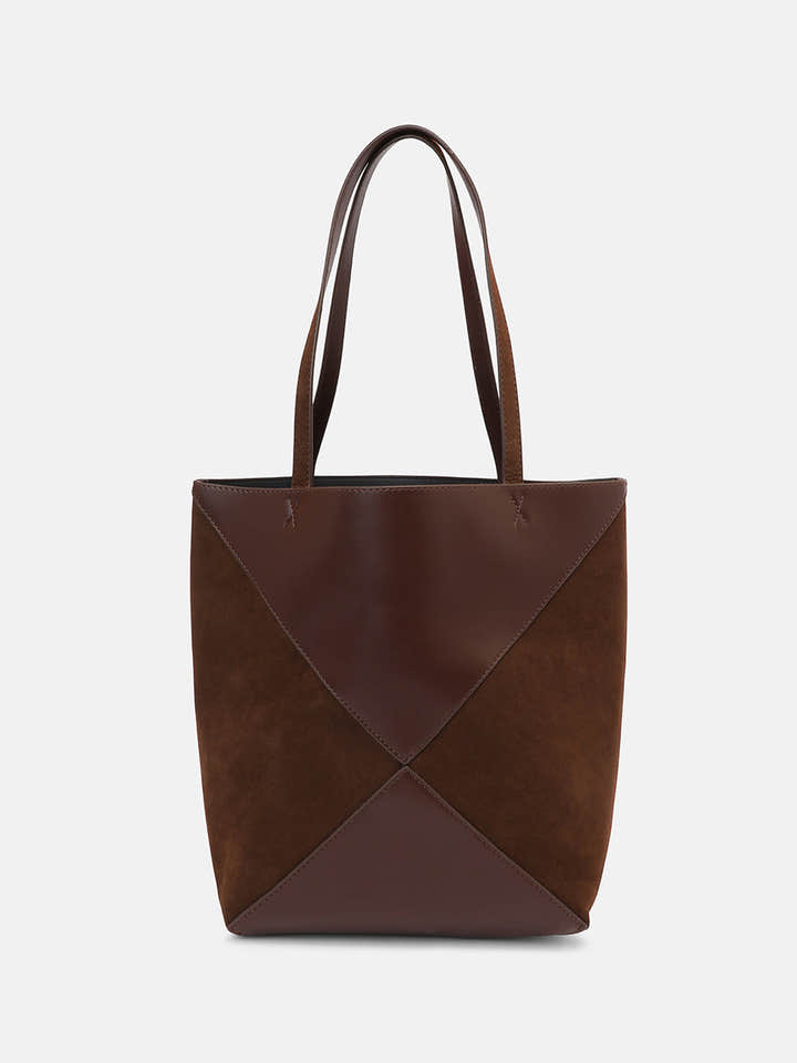 The Veloure Tote Bag With Pouch - Chocolate Brown