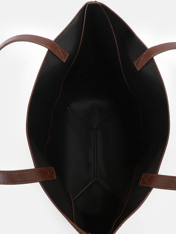 The Veloure Tote Bag With Pouch - Chocolate Brown