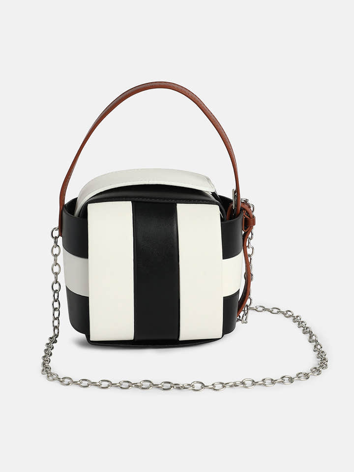 The Panel Verva Hand Bag - Obsidian Black:Ivory White